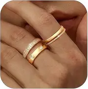 [TOSGMY] Gold Silver Rings for Women Non Tarnish Stackable Rings Trendy Dainty 18K Gold Plated Stacking Cubic Zirconia Thumb Ring Set Love Friendship Dual Band Rings Promise Wedding Engagement Rings