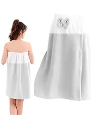 [Generic] Spa Body Wrap Robe | Spa Body Wrap Absorbent Towel for Women | Snap Closure After Shower Skirt Wearable Robe Bow Tie Design for Swimming, Travel, Camping