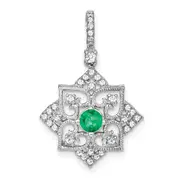 14k White Gold Emerald and Real Diamond Pendant