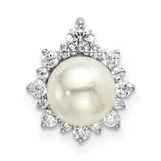 14k White Gold 1/3 Ct. Lab Grown Diamond VS/SI+ G+ and 7.00 mm Freshwater Cultured Pearl Chain Slide Pendant