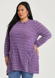[Taking Shape] Taking Shape Spacedye Tunic Size 12 in Purple, Viscose - Plus Size Women's Tops & T Shirts Purple