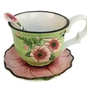 Blue Sky Purple Poppies And Honey Bee Teacup, Saucer & Spoon 3 Piece Set ~ New