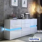 Modern Buffet Sideboard Cabinet RGB LED Cupboard Storage High Gloss Front White