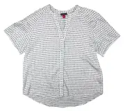 Vince Camuto Geometric Print Button Front Short Sleeve Top L NWT Pearl Ivory