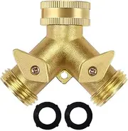 zolyet Garden Hose Splitter 2 Way Heavy Du Brass Hose Y Splitter 3/4'' Brass Hose Connectors Garden Hose Adapter with 2 Rubber Washers Gold