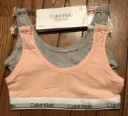 Calvin Klein girls 2 pack cotton bralette size S 6-6X Peach & Gray NWT