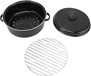 Generic Small Roasting Pan with Lid, Roaster Pan with Lid Non Stick BBQ Black Enamel Speckled Finish Roasting with with for Roasted Sweet Potatoes Chestnuts (Iron Cover 28cm)