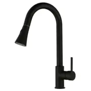 Gooseneck Pull Out Tap Kitchen Sink Mixer Tap Swivel Round Black