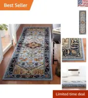 2'3" x 8' Handmade Oriental Runner Rug - Plush Blue & Light Brown for Durability