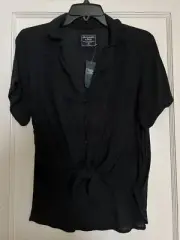 NWT Abercrombie Fitch A&F Black Front Tie Button Top Shirt Extra Small XS