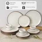 Handcrafted White Matte Brown Ceramic Dinner Set 18 Pieces Serving for 6