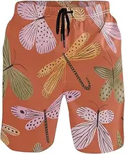 [GuoChe] Men's Novelty Beach Shorts Safari Butterflies Dragonflies Orange Quick Dry Swimwear Holiday Beach Short Pants with