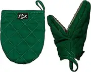 Kisx Oven Mitts Heat Resistant – (Green) Mini Mitts, Silicone Gloves Resistant, Kitchen for Cooking, & Pot Holders Sets, Dark Green
