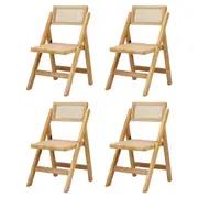 Oikiture 4x Dining Chairs Folding Rattan Chair Wooden Accent Chair Natural