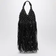 [Hibourama] Black Vannifique Fringes Bag In Leather And Raffia One size Black