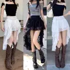 Women Unique Sexy Embroidered Lace Skirt Ruffle Midi Skirt Hot Shorts Mini Skirt