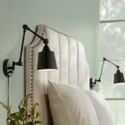 Mendes Modern Swing Arm Wall Lamps Set of 2 Black Plug-In Fixture Adjustable