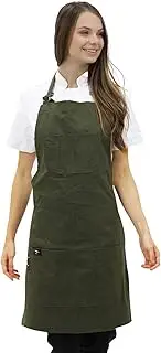 [BRAVO UNIFORMS] Bravo Business Wear | Green Verona Gabardine Cooking Apron – Design for Men and women with neck adjuster, Anti-lint fabric with large pockets. For kitchen work, Chef, Black, Regular