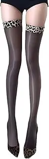 [Oxtxuzdm] Animal Print Top Over The Knee Stockings Oil Glossy Shimmery Sheer Thigh High Long Socks Lingerie Hosiery for Women