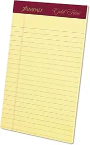 Ampad 20004 Gold Fibre Writing Pads, College/Medium, 5 x 8, Canary, 50 Sheets (Case of 12 Pads)