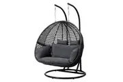 Hanging Egg Chair Double Seat - Grey Basket & Black Cushion