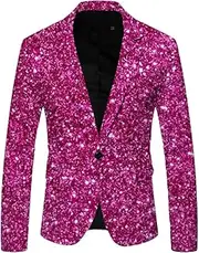 [Zadaos] Men Shiny Sequins Printed Blazer Jacket Night Club Suit Costume Stage Wear Coat
