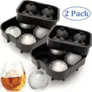 2PK 4 Ice Maker Large Cube Round Tray Molds Whiskey Ball Cocktails Silicone Big