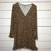 New ASOS Design Mini Dress Leopard Print Button Through Long Sleeve UK 6, US 2