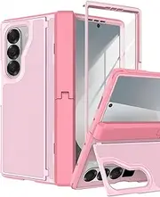[YQODSZ] for Samsung Galaxy Z Fold 6 Case with Invisible Kickstand, Fold6 Stand Case with Hinge Protection, Front Screen Protector, Wireless Charging Shockproof Bumper Cover for Z Fold 6 Pink
