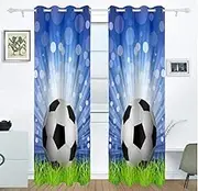 Exquisite Curtains for Kids Bedroom Lawn & Football W168cm (66") x D229cm (90") x 2 3D Pattern Microfiber Blackout Fabric Eyelet Window Drapes for Kids Nursery Playroom 2 Panels