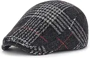[WXNLB] Mens Casual Berets Plaid Wool Fashion Newsboy Hats Duck Tongue Hat Ivy Cap Warm Peaked Painter Caps (Color : Black, Size : One Size)