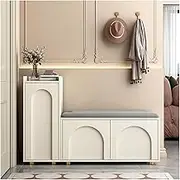 Shoe Bench Entrance Shoe Bench Shoe Storage Bench with Cabinet Metal Frame and Wooden Board Shoe Rack Bench with Seat for Entryway Hallway Front Door Doorway Shoe Rack Bench(80cm)