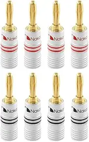 Nakamichi Excel Series 24k Gold Plated Banana Plug 12-18 AWG Gauge Size 4mm for Speakers Amplifier Hi-Fi AV Receiver Stereo Home Theatre Radio Audio Wire Cable Connector, 8 Pcs (4-Pairs)