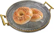 Round Serving Tray,Decorative Round Clear and Gold Double Ear Tray - Clear Serving Tray Decorative Trays for Living Room, Bathroom, Kitchen, Snack Coffee Bread Fruit,