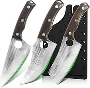 FULLHI 6PCS Butcher Knife Set with Sheath Hand Forged Chef Knife Boning Knife, High Carbon Steel Meat Cutting Knife for Kitchen Camping BBQ