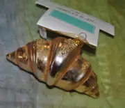 NEW JINGLES & JOY Xmas Glass Ornament Flaky Butter Croissant Glitter Gold 5.75"L