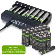 AA / AAA Battery Charging Dock plus 16 x AA & 16 x AAA Rechargeable Batteries