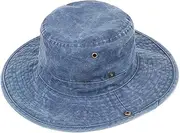 [CLSQLXYJZC] Men's and Women's Bucket Hat, Summer Pure Cotton Washed with Adjustable Chin Strap Outdoor Sun Protection Sun Hat, for Hiking Travel Fishing Boonie Hat (Color : Blue)