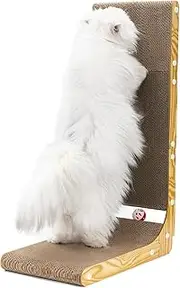 Petgravity L Shape Cat Scratcher, 68.5CM Cat Scratchers for Indoor Cats, Protecting Furniture Cat Scratch Pad, Cardboard Cat Scratching with Ball Toy, Catnip, Large