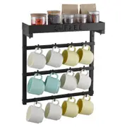 VEVOR Coffee Mug Holder Wall Mounted w/ 12 Movable Hooks and Top Shelf Cup Rack