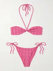 [Lisa Marie Fernandez] Lisa Marie Fernandez - Bandeau String Striped Seersucker Bikini - Pink - 4 4 Pink