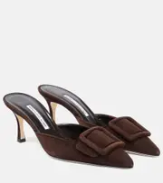 [Manolo Blahnik] Manolo Blahnik Maysale 70 suede mules AU 4 neutrals