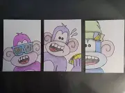 ACEO Set of 3 Cards • Monkey Street Art • Artist Card • Taco • Ape • ATC