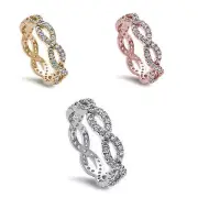 Criss Cross Infinity 925 Sterling Silver Rose & Gold Platted Eternity Ring Band