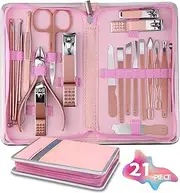 Manicure Set Professional Nail Manicure Kit for Women, 21 in 1 Manicure Kit Pedicure Kit Stainless Steel Nail Clipper Kit Nail Care Kit Travel- Pink