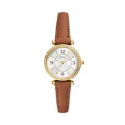 Fossil Carlie Three-Hand Medium Brown LiteHide Leather Watch ES5297 Stainless Steel Silver 4064092233346