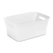 White Medium Plastic Storage Bin with Lid, Stackable Organizer for Home Use