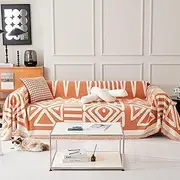 TAOTAOGO Sofa Cover 3 Seater Boho Chenille Corner Sofa Slipcover Washable L Shape Sofa Covers AB Sided Sectional Couch Cover with Tassel Furniture Protector for Pet All-Season A Orange 180x340cm