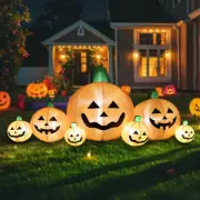 8.7 FT Long Halloween Inflatable Pumpkins, 7 Cute Patch with Built-in LEDs, O...
