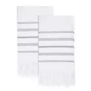 Turkish Hand Towels for Bathroom - Set of 2 Cotton Woven Bathroom Hand White